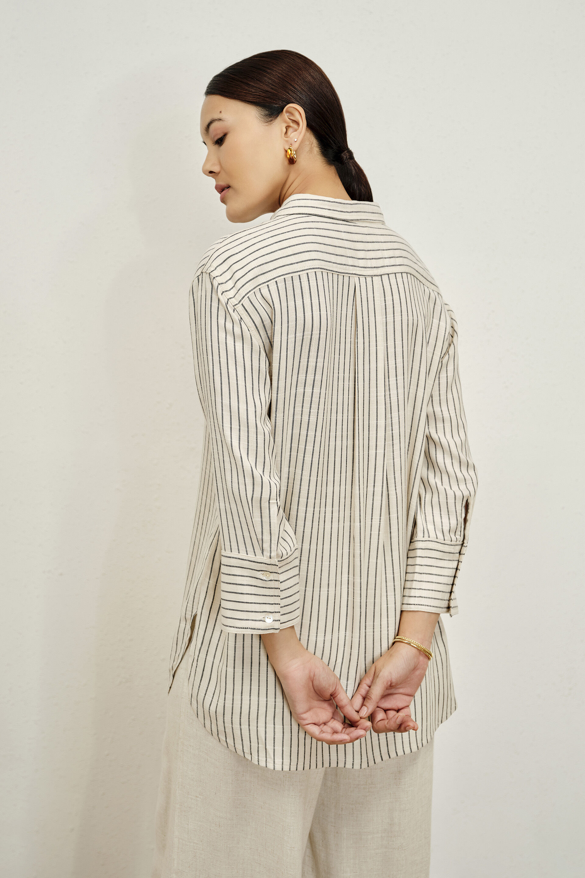 Elyse Beige Striped Shirt, Beige, image 6